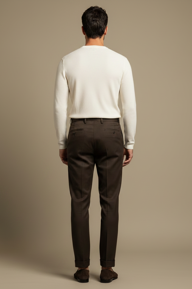 Pantalon Chino Marron Plissé Élégant Slim Homme - Laine - vue 2