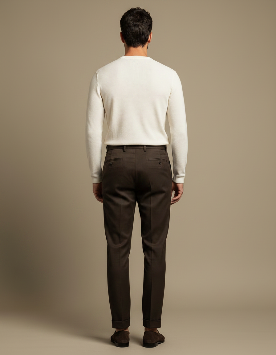 Pantalon Chino Marron Plissé Élégant Slim Homme - Laine - vue 2