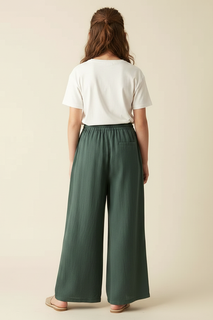 Pantalon Chino Vert Ample Lin Enfant Fille - vue 2