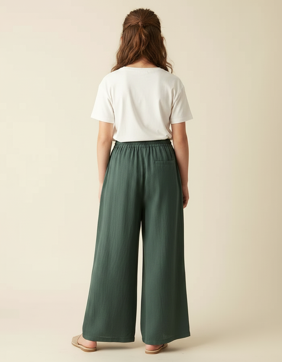Pantalon Chino Vert Ample Lin Enfant Fille - vue 2