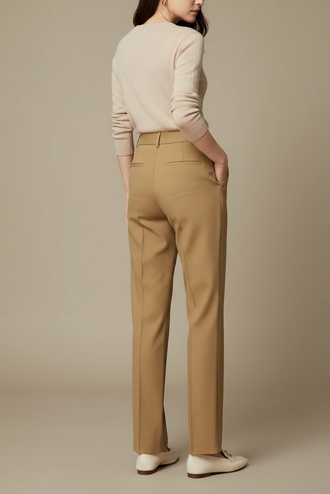 Pantalon Chino Kaki Taille Haute Droit Élégant - Gabardine - vue 2