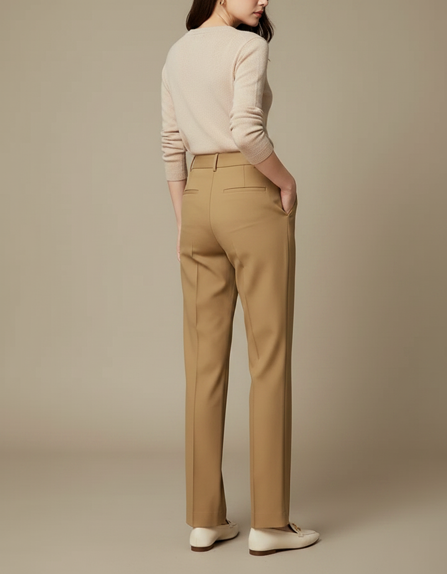 Pantalon Chino Kaki Taille Haute Droit Élégant - Gabardine - vue 2