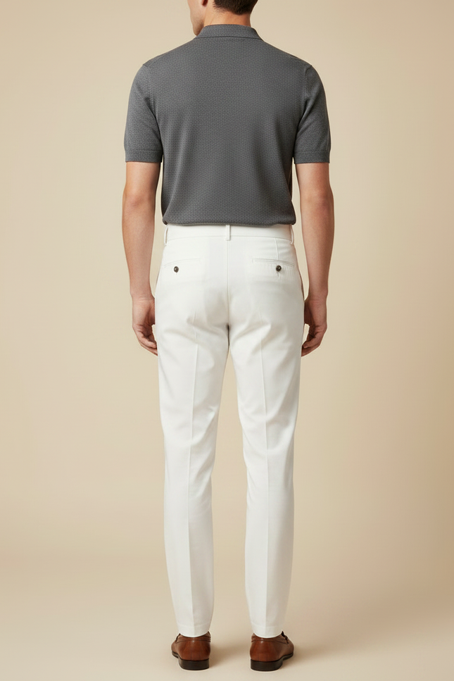 Pantalon Chino Blanc Cassé Taille Haute Élégant Homme - Gabardine - vue 2