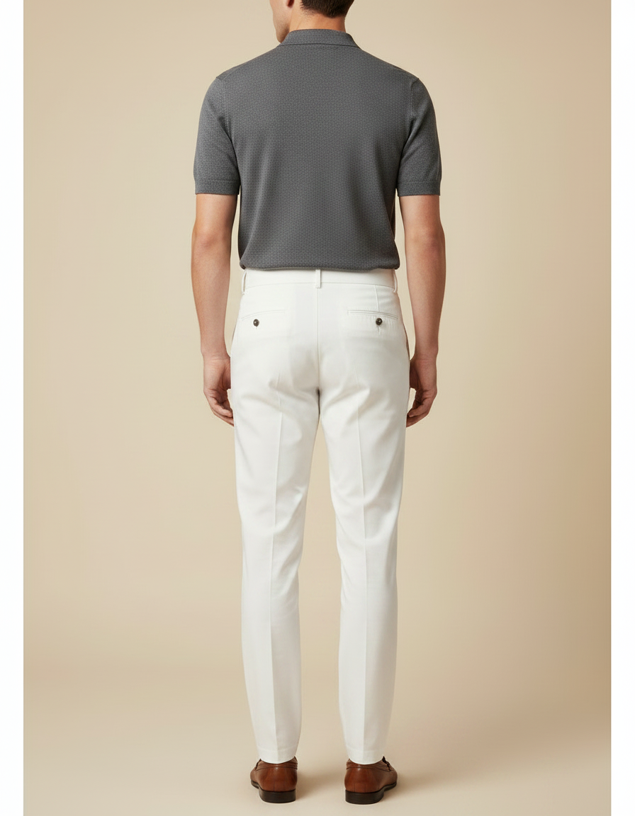 Pantalon Chino Blanc Cassé Taille Haute Élégant Homme - Gabardine - vue 2
