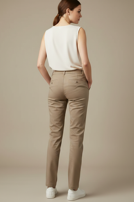 Pantalon Chino Marron Femme - Kaki Gabardine - vue 2