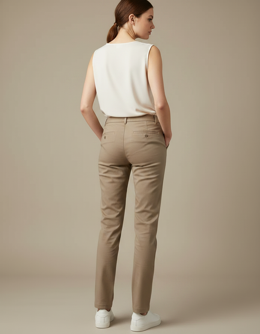 Pantalon Chino Marron Femme - Kaki Gabardine - vue 2