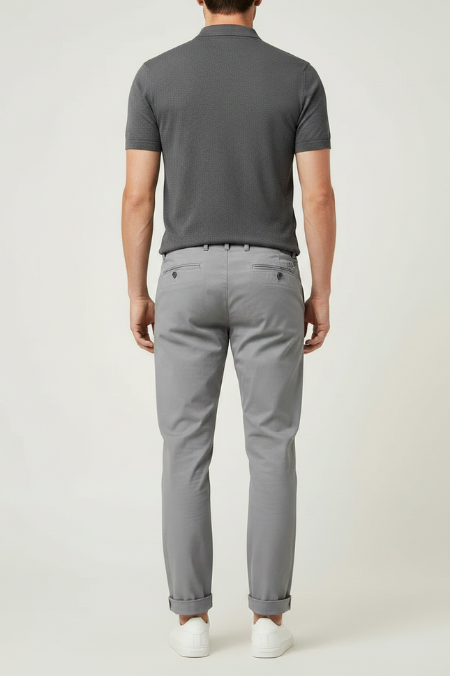 Pantalon Chino Gris Coton Droit Classique Homme - vue 2