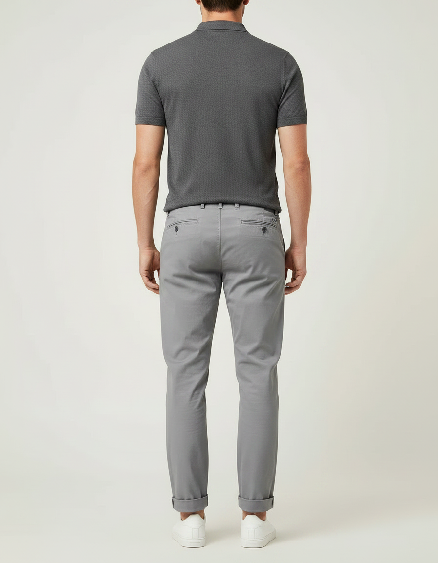 Pantalon Chino Gris Coton Droit Classique Homme - vue 2