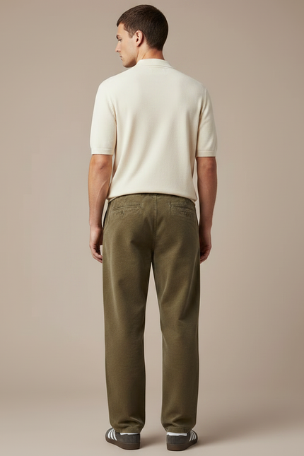 Pantalon Chino Vert Olive Cordon Ample Décontracté Homme - Kaki Cordé - vue 2
