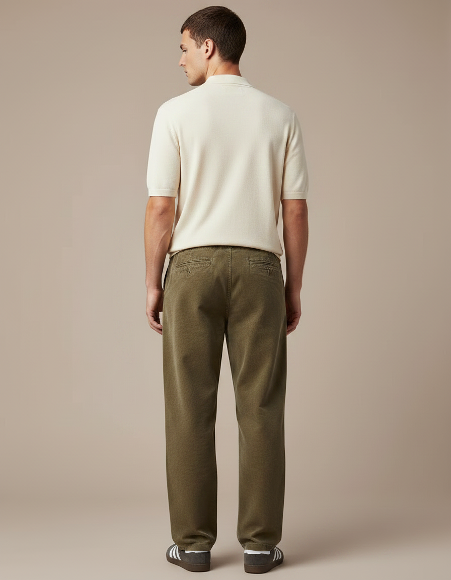 Pantalon Chino Vert Olive Cordon Ample Décontracté Homme - Kaki Cordé - vue 2