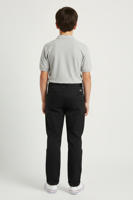 Pantalon Chino Noir Coton Décontracté Ceinturé Garçon - vue 2