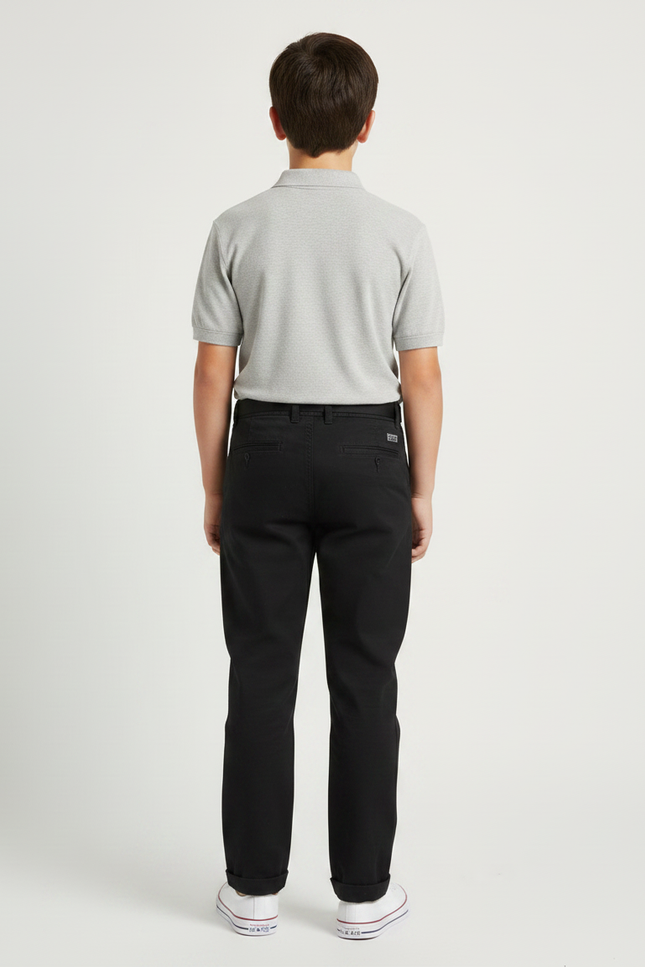 Pantalon Chino Noir Coton Décontracté Ceinturé Garçon - vue 2