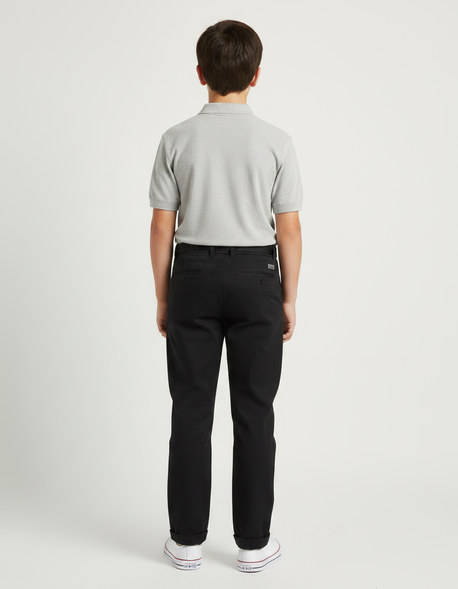 Pantalon Chino Noir Coton Décontracté Ceinturé Garçon - vue 2