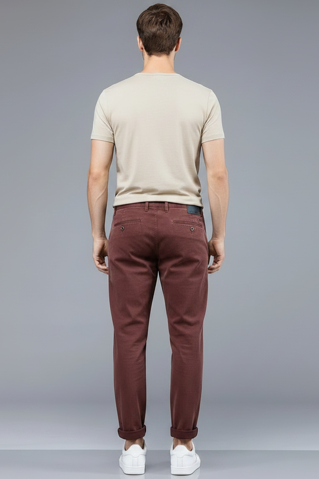 Pantalon Chino Bordeaux Coupe Droite Décontracté Homme - Coton - vue 2