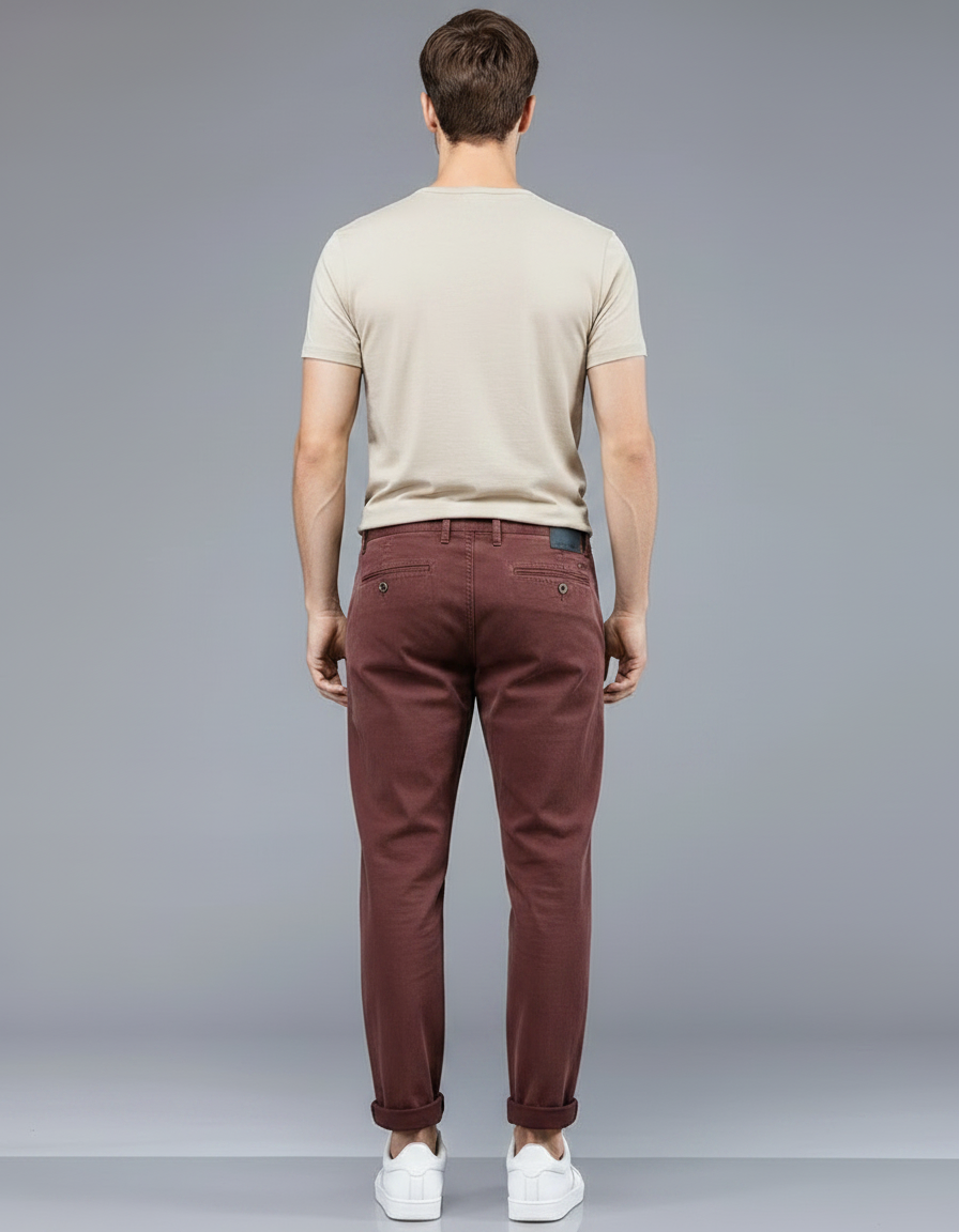 Pantalon Chino Bordeaux Coupe Droite Décontracté Homme - Coton - vue 2