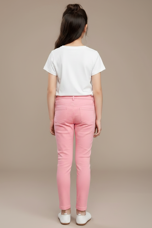 Pantalon Chino Rose Coton Slim Fille Uni - vue 2