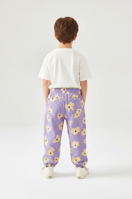 Pantalon Chino Violet Motif Floral Ample Coton Enfant - vue 2