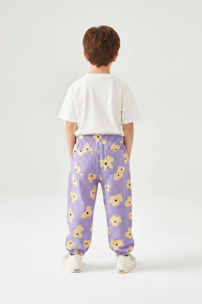Pantalon Chino Violet Motif Floral Ample Coton Enfant - vue 2