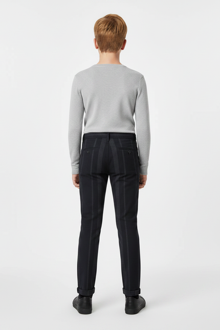 Pantalon Chino Noir Rayé Garçon Slim - Coton - vue 2