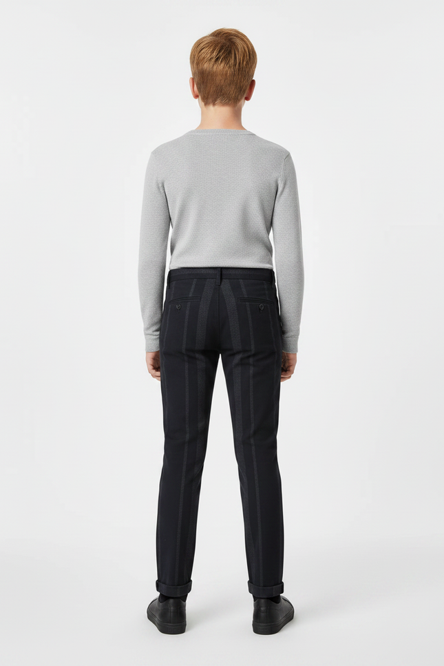 Pantalon Chino Noir Rayé Garçon Slim - Coton - vue 2
