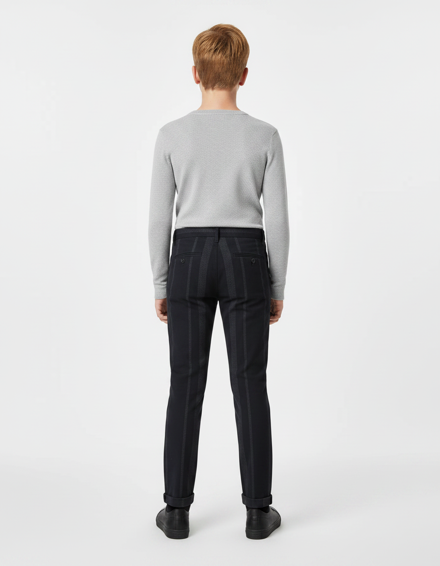 Pantalon Chino Noir Rayé Garçon Slim - Coton - vue 2