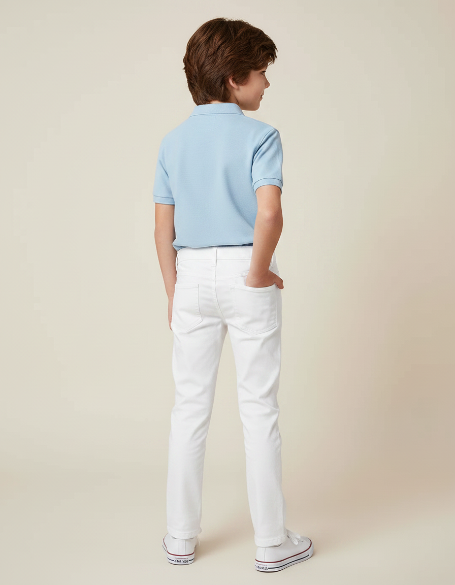 Pantalon Chino Blanc Coton Slim Garçon Élégant - vue 2