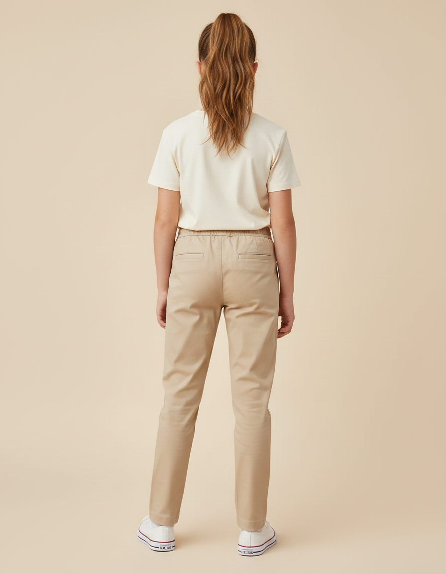 Pantalon Chino Beige Coton Décontracté Enfant Fille - Gabardine - vue 2