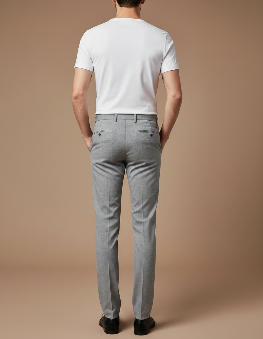 Pantalon Chino Gris Slim Élégant Habillé Homme - Gabardine - vue 2