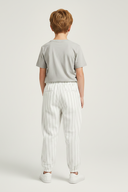Pantalon Chino Rayé Blanc Ample Coton Enfant - vue 2