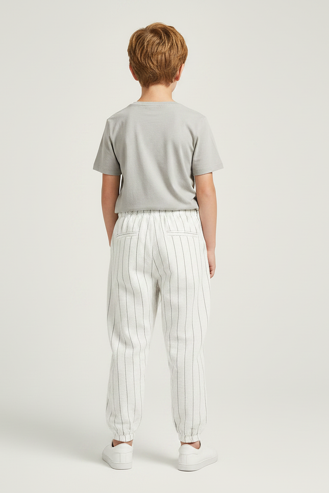 Pantalon Chino Rayé Blanc Ample Coton Enfant - vue 2