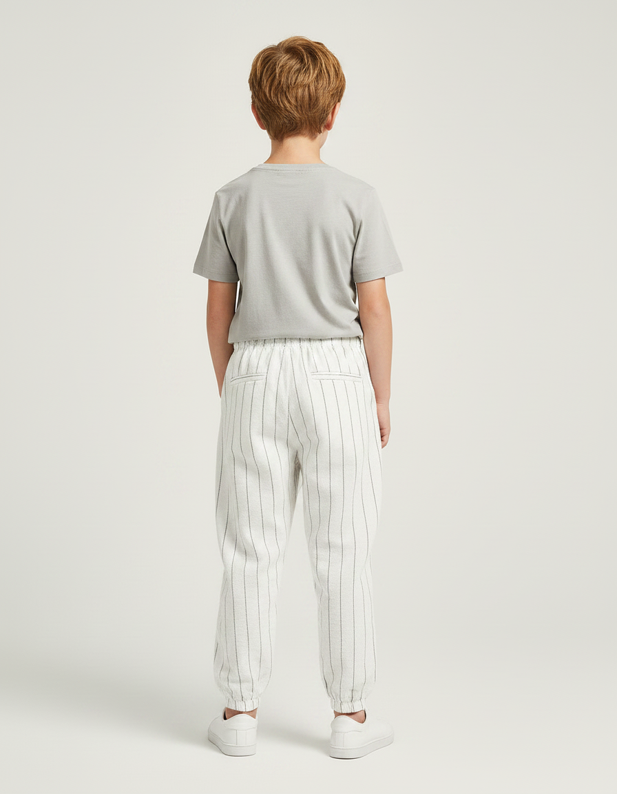 Pantalon Chino Rayé Blanc Ample Coton Enfant - vue 2