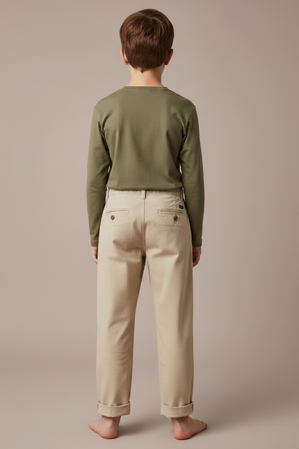 Pantalon Chino Beige Coton Droit Confort Enfant - Gabardine - vue 2