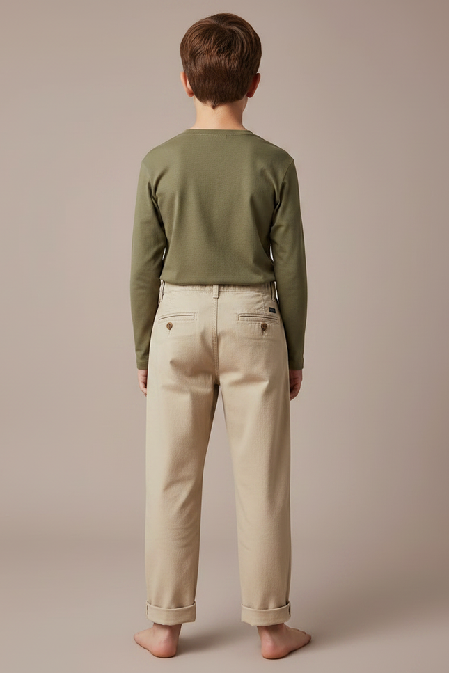 Pantalon Chino Beige Coton Droit Confort Enfant - Gabardine - vue 2