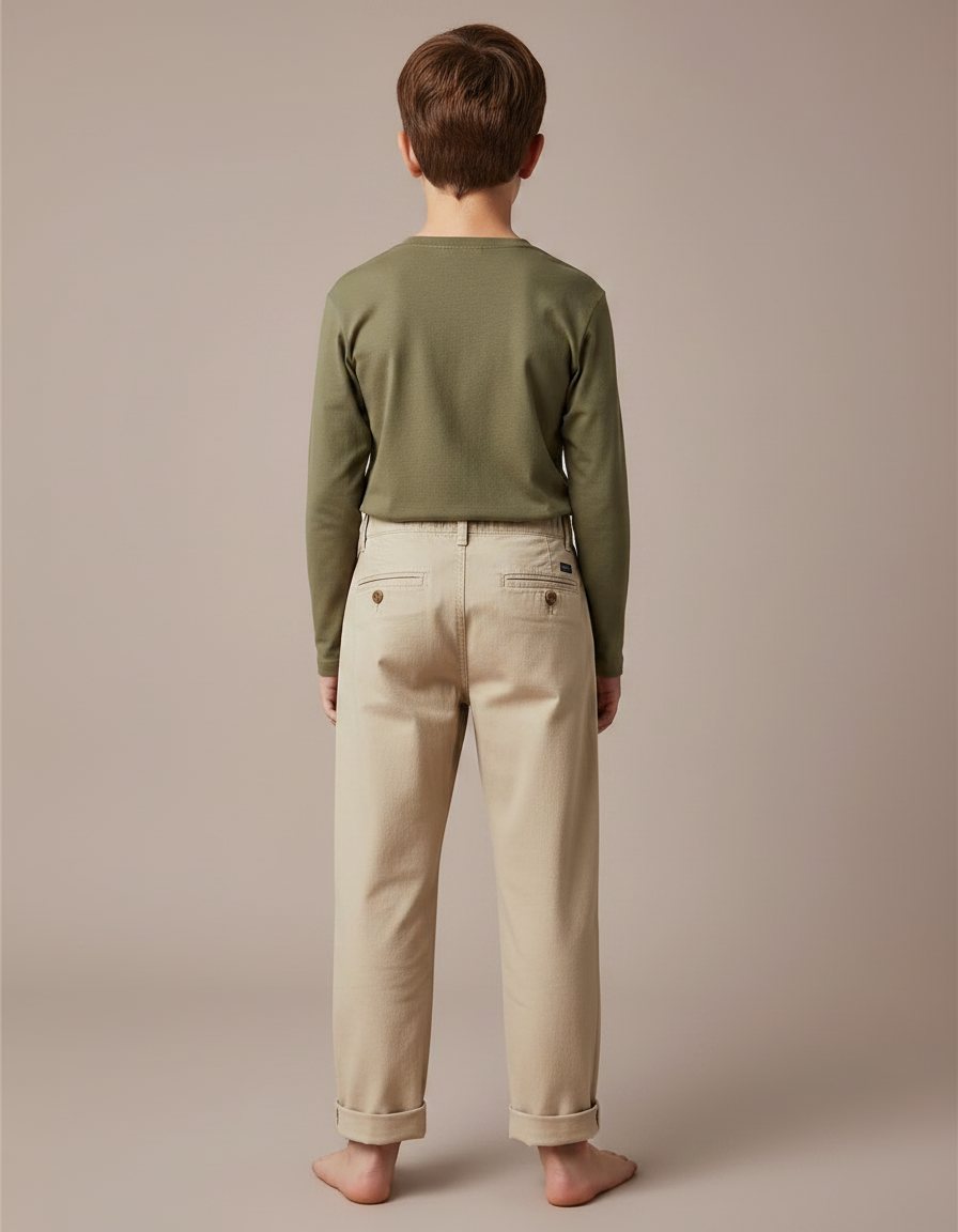 Pantalon Chino Beige Coton Droit Confort Enfant - Gabardine - vue 2