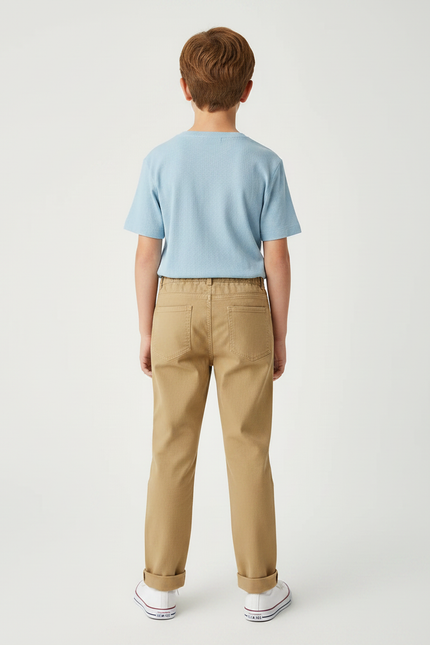 Pantalon Chino Kaki Coton Décontracté Enfant Élastique - Gabardine - vue 2