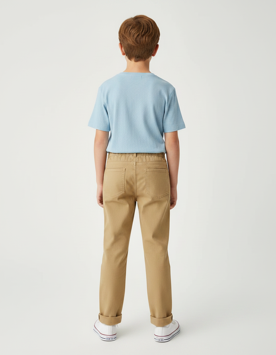 Pantalon Chino Kaki Coton Décontracté Enfant Élastique - Gabardine - vue 2