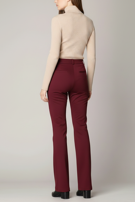 Pantalon Chino Bordeaux Évasé Taille Haute Élégant - Polyester - vue 2