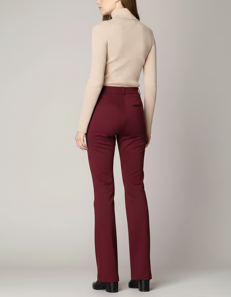 Pantalon Chino Bordeaux Évasé Taille Haute Élégant - Polyester - vue 2