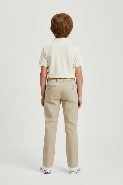 Pantalon Chino Beige Garçon Coton Décontracté Droit - vue 2