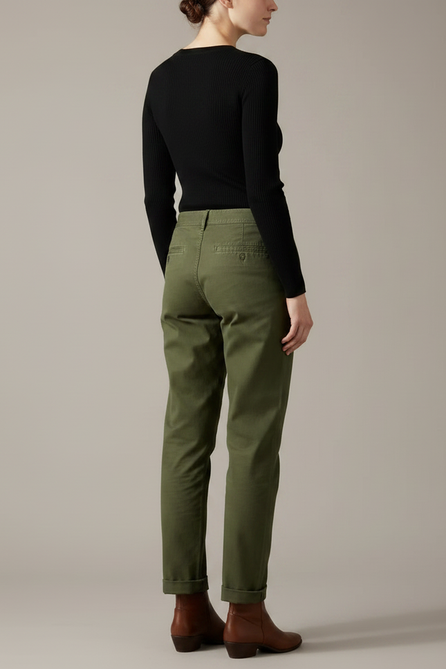 Pantalon Chino Vert Olive Coupe Droite Décontracté Femme - Kaki Gabardine - vue 2