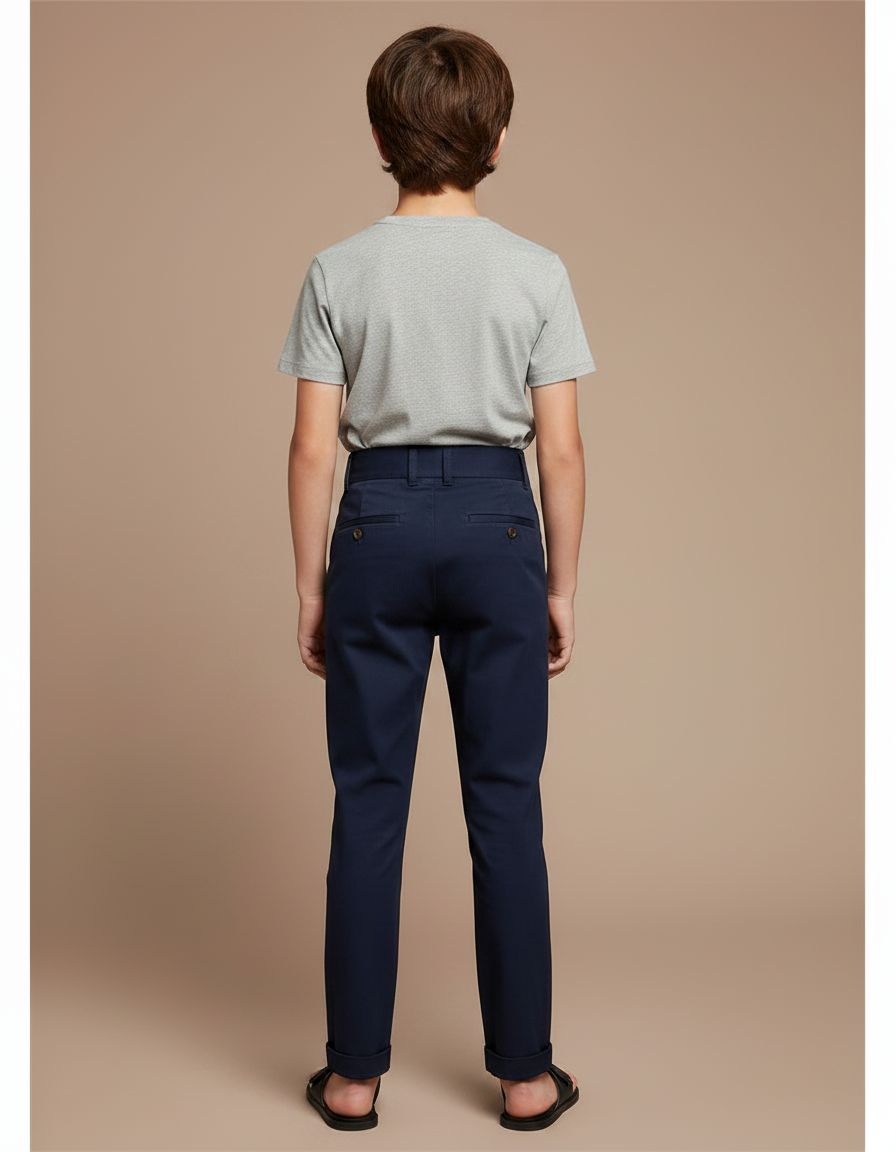 Pantalon Chino Bleu Marine Slim Boutonné Enfant - Gabardine - vue 2