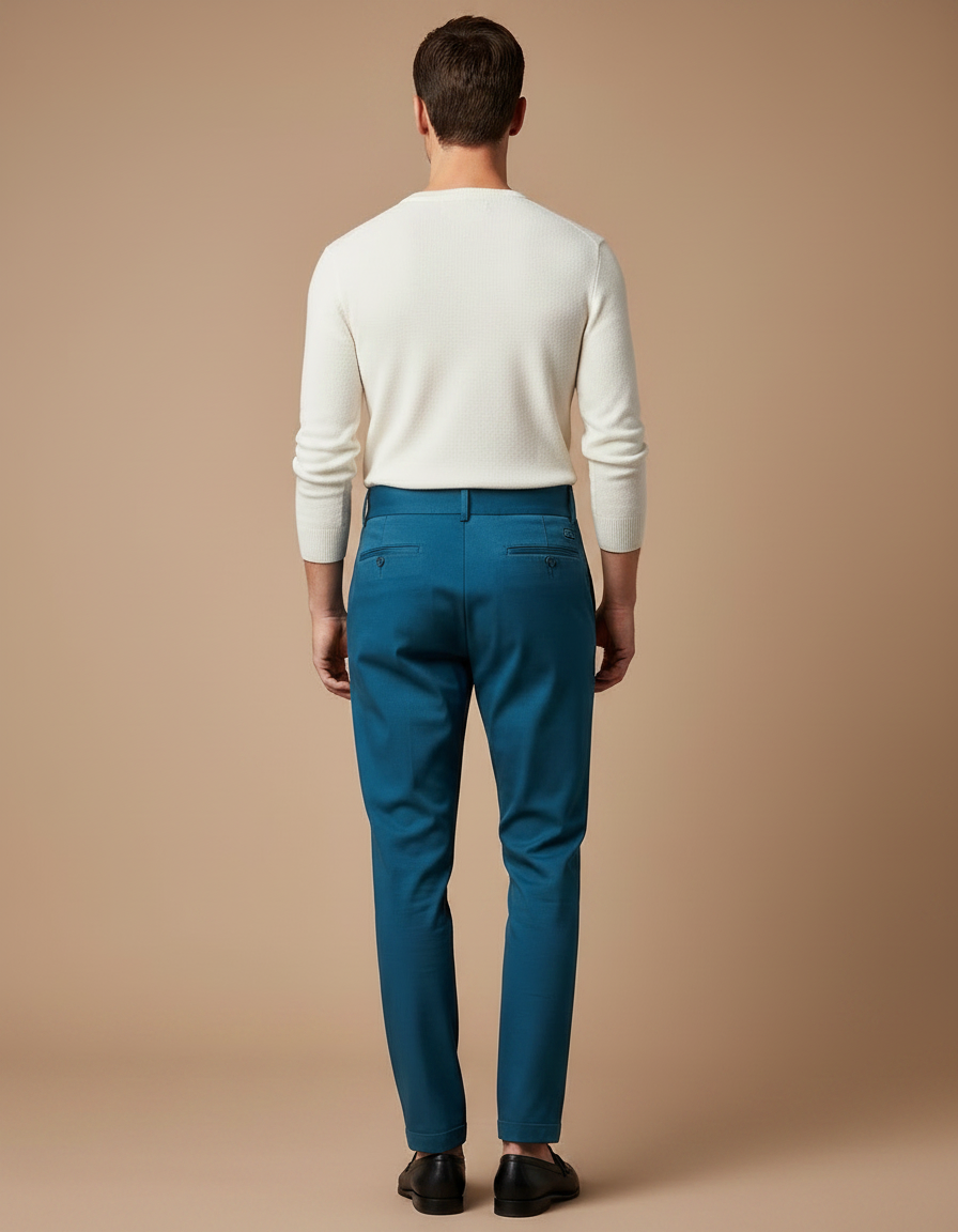 Pantalon Chino Bleu Canard - Gabardine - vue 2