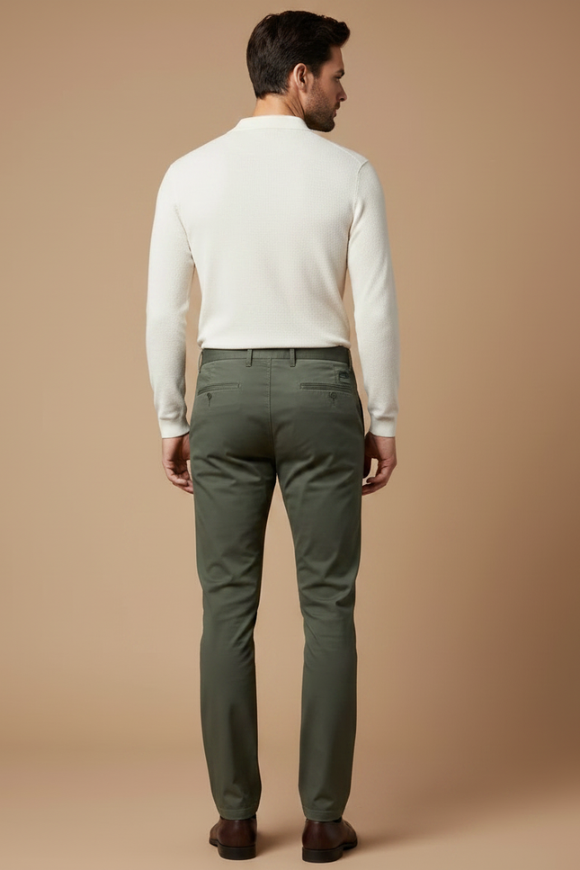 Pantalon Chino Vert Olive Coton Slim Élégant Homme - Kaki - vue 2