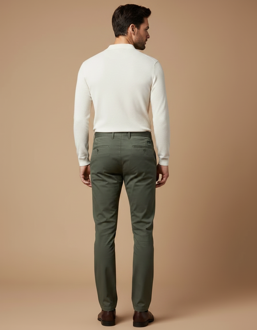 Pantalon Chino Vert Olive Coton Slim Élégant Homme - Kaki - vue 2