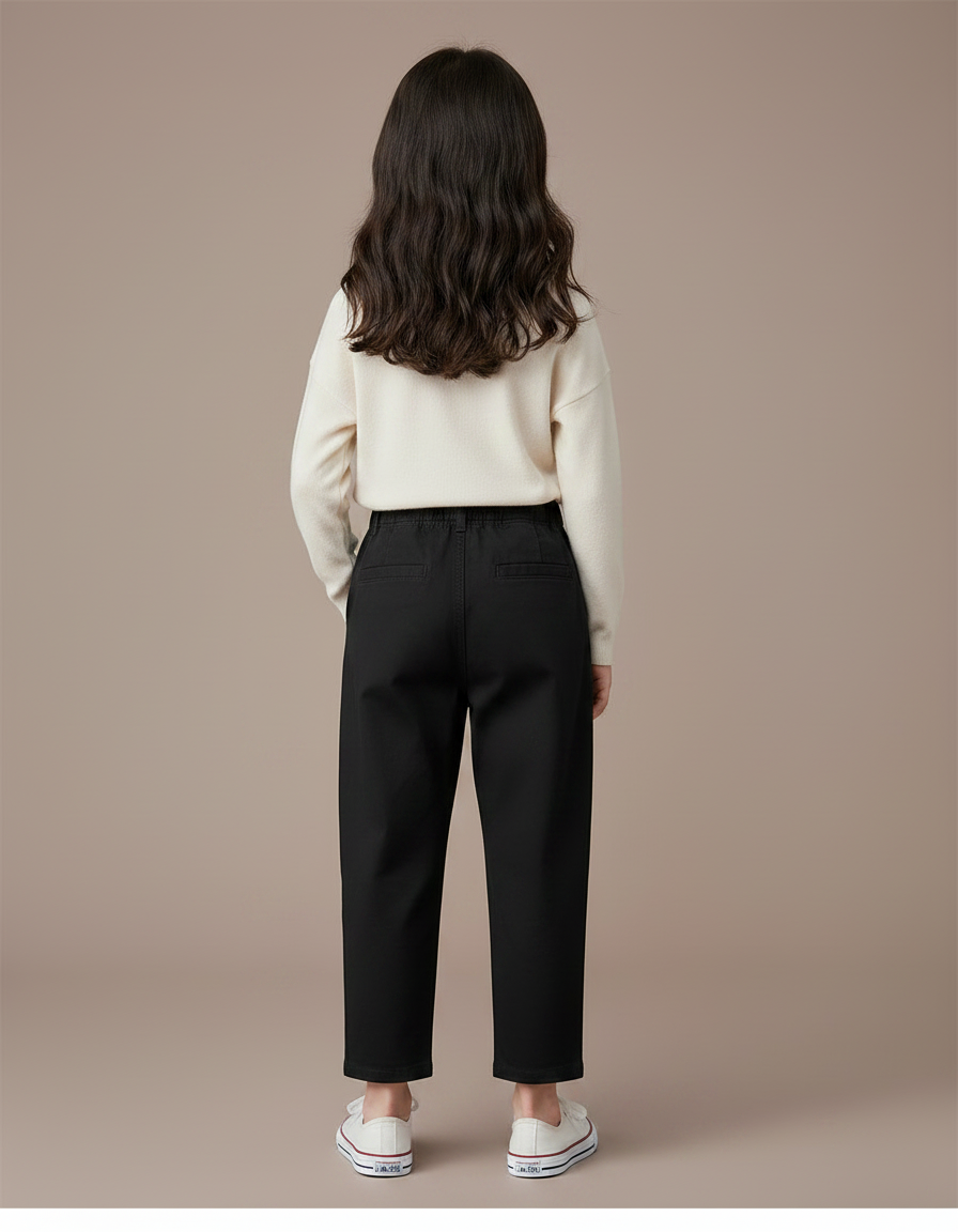 Pantalon Chino Noir Ample Décontracté Coton Enfant - vue 2