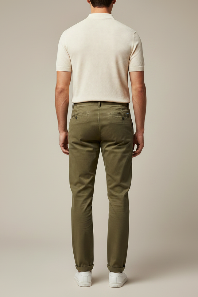 Pantalon Chino Kaki Coton Droit Homme Décontracté - vue 2