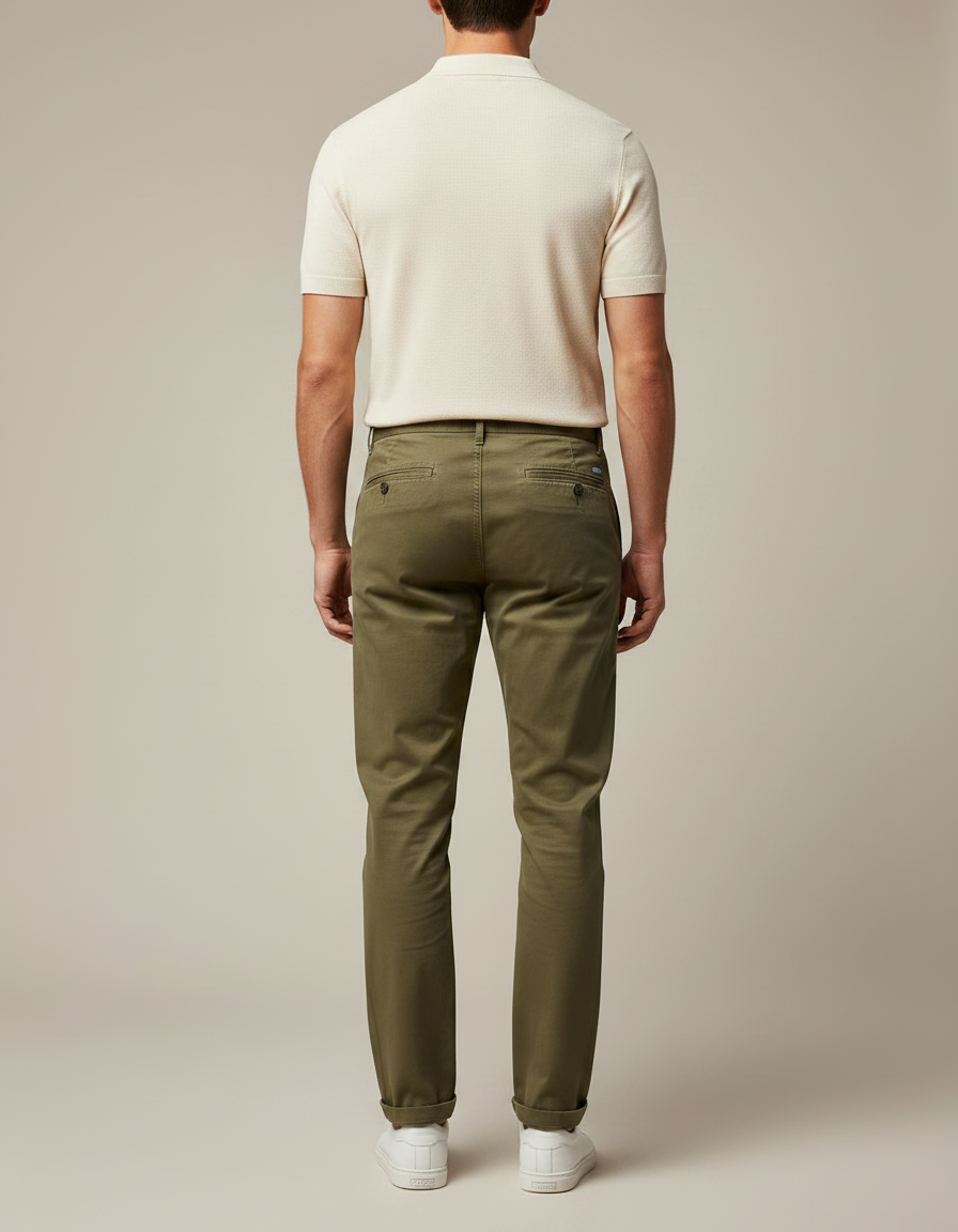 Pantalon Chino Kaki Coton Droit Homme Décontracté - vue 2
