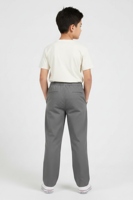 Pantalon Chino Gris Coton Ample Garçon Décontracté - vue 2