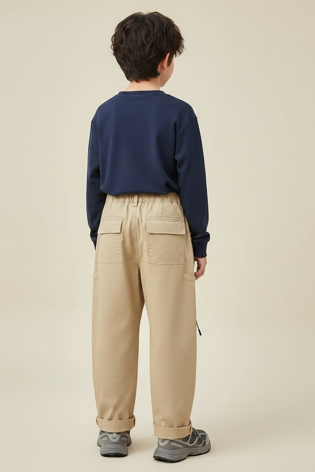 Pantalon Chino Kaki Ample Coton Décontracté Enfant - vue 2