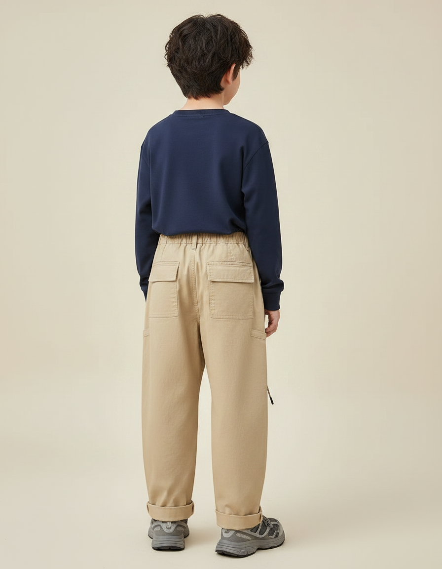 Pantalon Chino Kaki Ample Coton Décontracté Enfant - vue 2